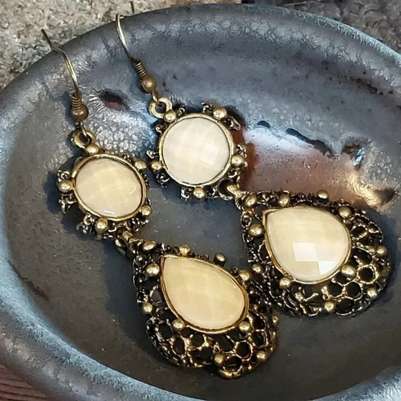 Victorian Style Antique Brass Teardrop Earrings - Picture 1 of 7